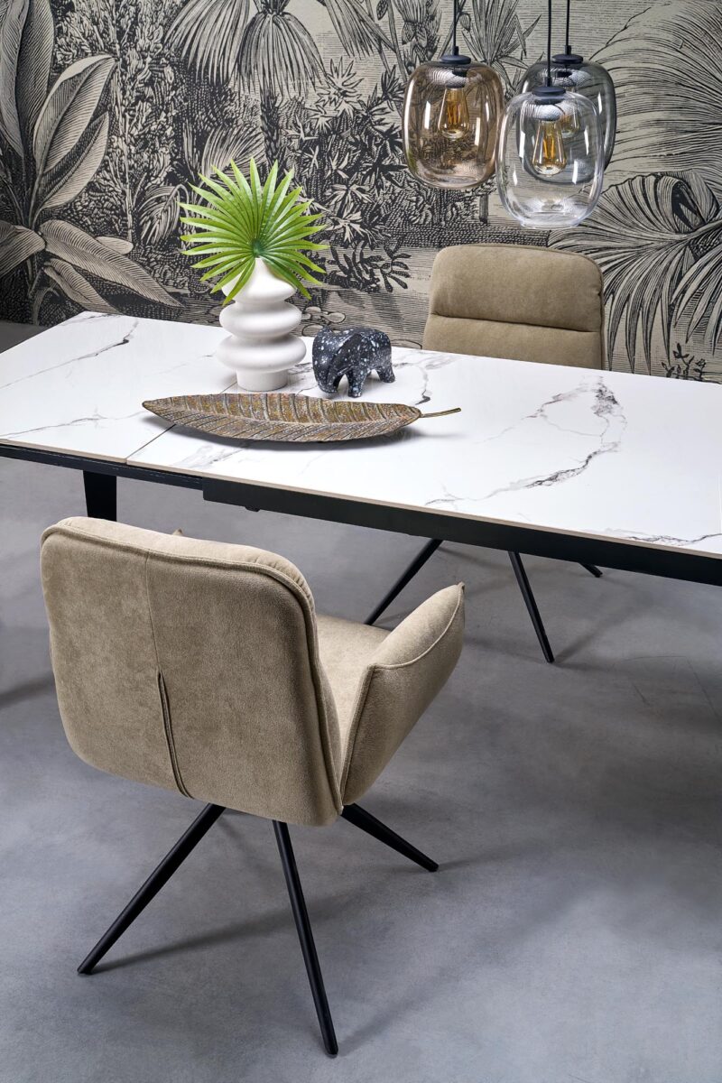 Pituutettav ruokapöytä FELIKS, valkoinen marmor / musta