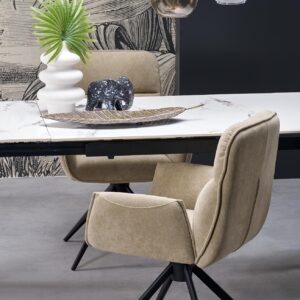 Pituutettav ruokapöytä FELIKS, valkoinen marmor / musta