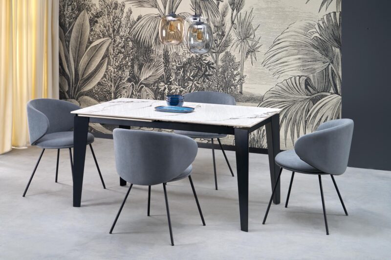 Pituutettav ruokapöytä FELIKS, valkoinen marmor / musta