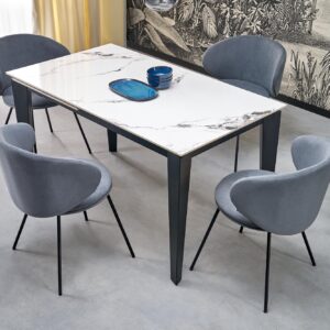 Pituutettav ruokapöytä FELIKS, valkoinen marmor / musta