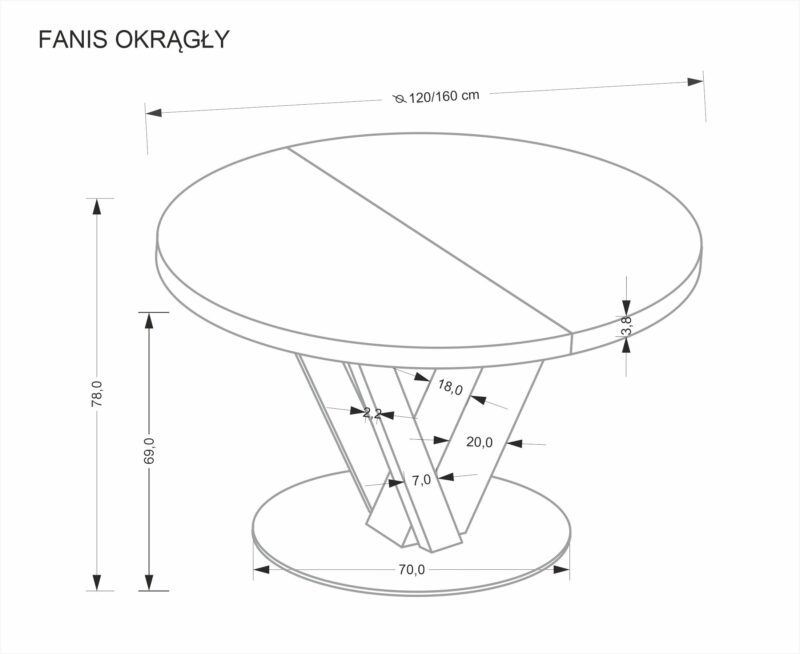 Laajennettava ruokapöytä FANIS, pyöreä / luonnollinen / musta