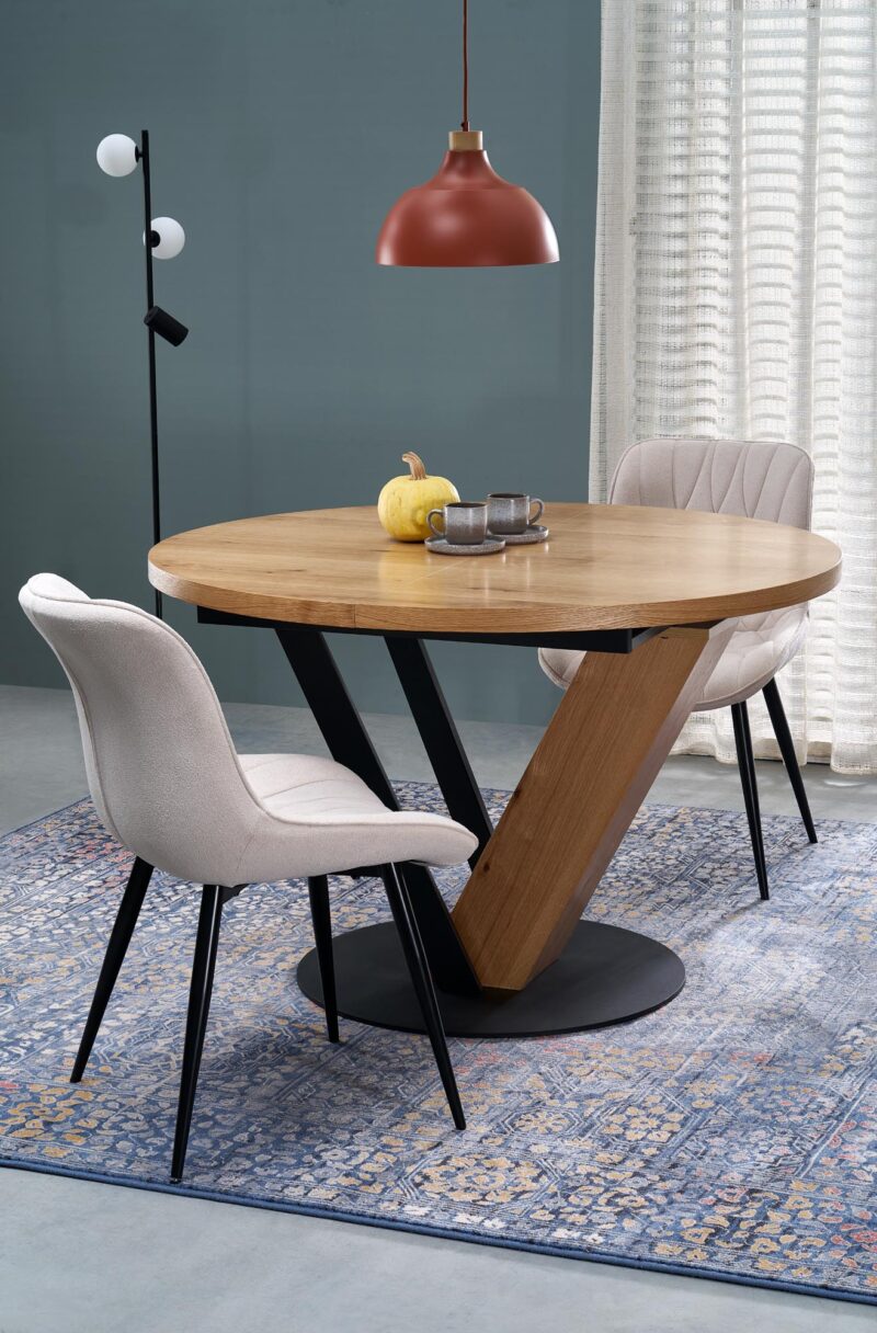 Laajennettava ruokapöytä FANIS, pyöreä / luonnollinen / musta