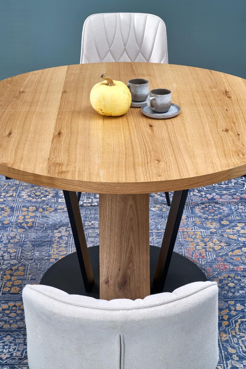 Laajennettava ruokapöytä FANIS, pyöreä / luonnollinen / musta