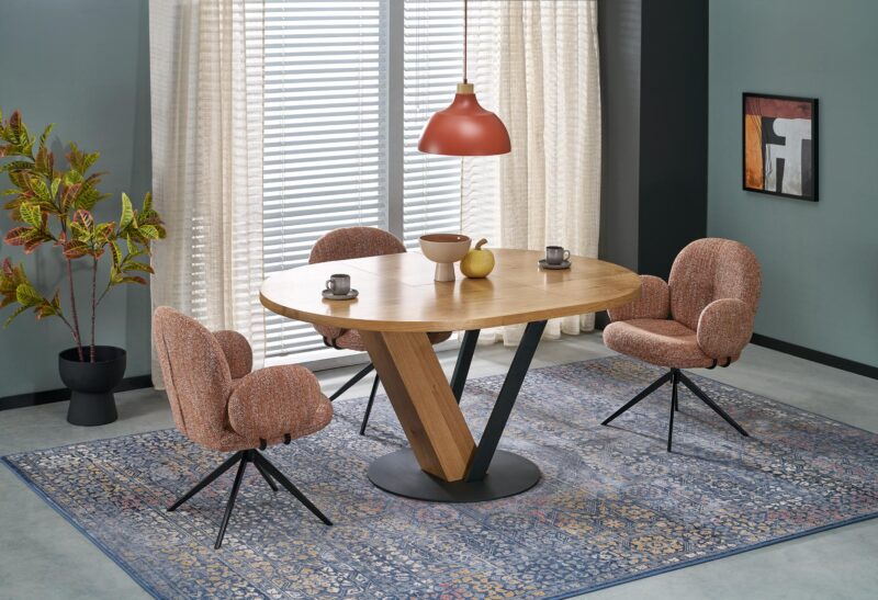 Laajennettava ruokapöytä FANIS, pyöreä / luonnollinen / musta