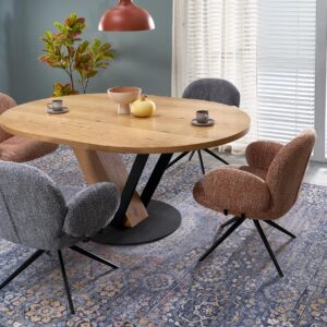 Laajennettava ruokapöytä FANIS, pyöreä / luonnollinen / musta