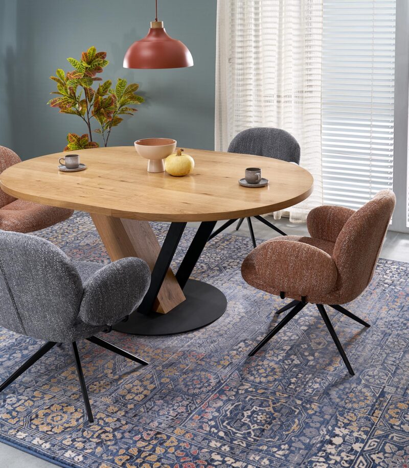 Laajennettava ruokapöytä FANIS, pyöreä / luonnollinen / musta