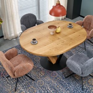 Laajennettava ruokapöytä FANIS, pyöreä / luonnollinen / musta