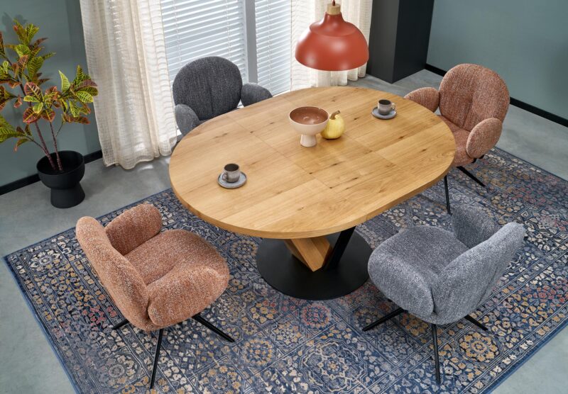 Laajennettava ruokapöytä FANIS, pyöreä / luonnollinen / musta