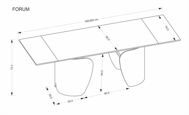 Pidennettävä Ruokapöytä FORUM, musta marmori / musta
