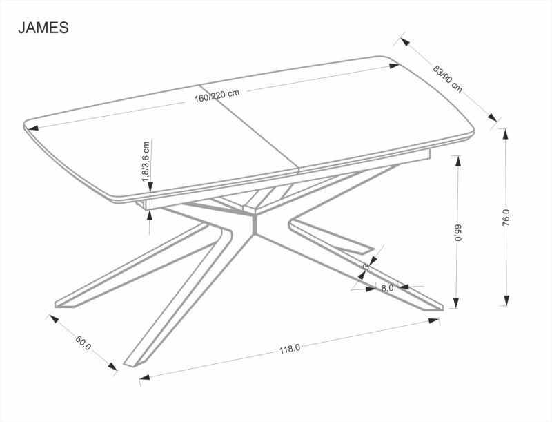 Säädettävä ruokapöytä JAMES, luonnollinen / musta