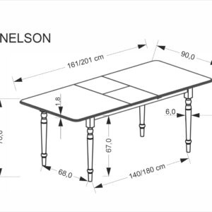 Pituettava ruokapöytä NELMAR, valkoinen