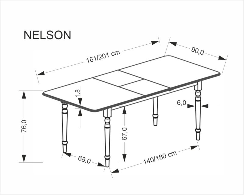 Pituettava ruokapöytä NELMAR, valkoinen