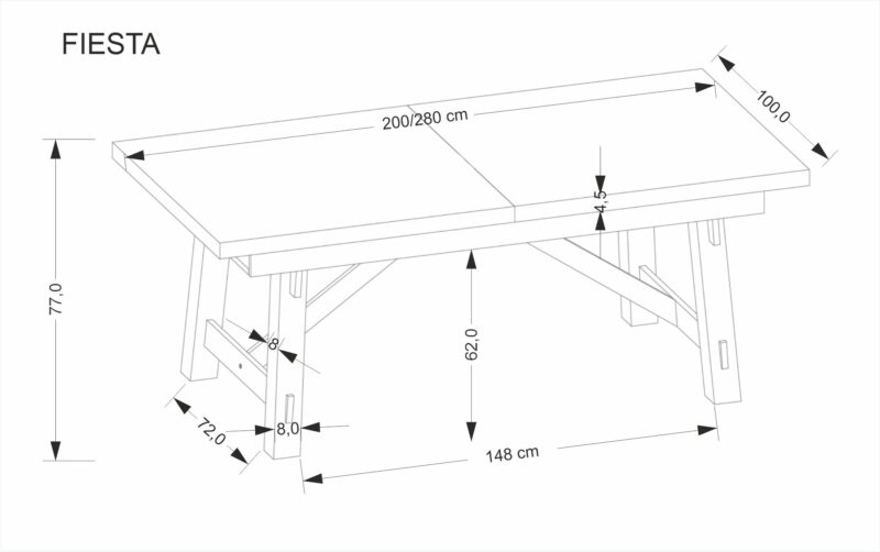 Pidentävä ruokapöytä FIERON, luonnon tammi / musta