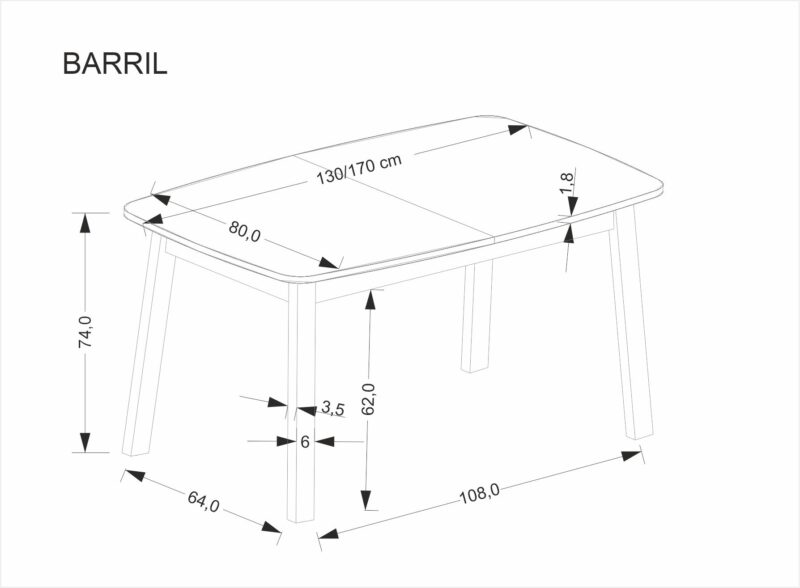 Pidentävä Ruokapöytä BARTON, tammi / musta