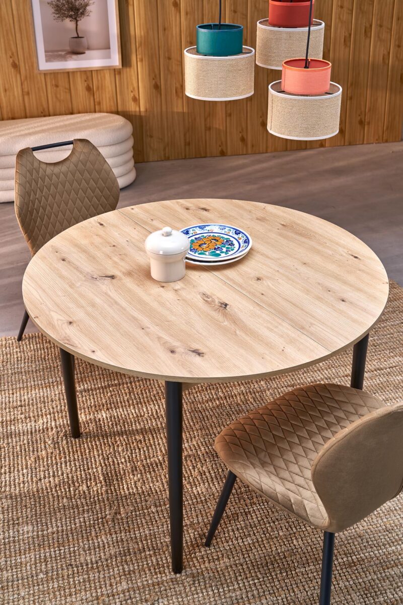 Pidentävä Ruokapöytä PIVARO, tammi / mustat jalat