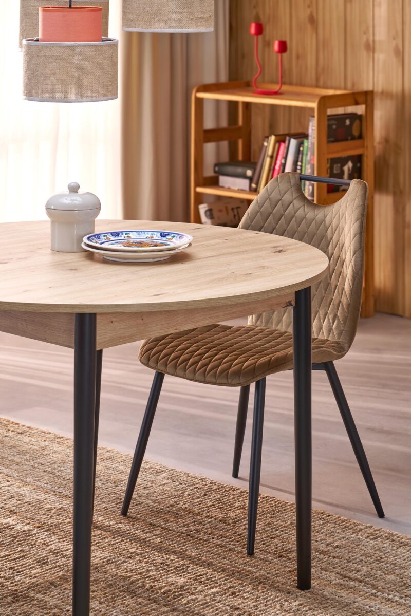 Pidentävä Ruokapöytä PIVARO, tammi / mustat jalat