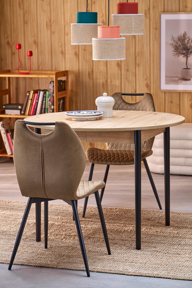 Pidentävä Ruokapöytä PIVARO, tammi / mustat jalat