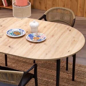 Pidentävä Ruokapöytä PIVARO, tammi / mustat jalat