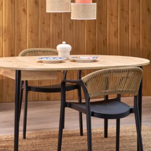 Pidentävä Ruokapöytä PIVARO, tammi / mustat jalat