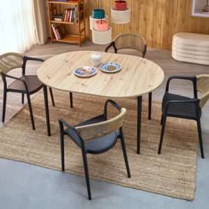 Pidentävä Ruokapöytä PIVARO, tammi / mustat jalat