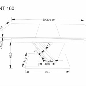 Pitkäjänteinen ruokapöytä VOLANT 160x200, musta marmori