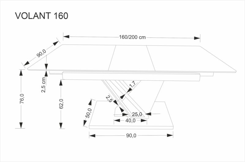 Pitkäjänteinen ruokapöytä VOLANT 160x200, musta marmori