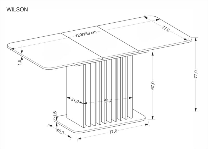 Pidempi ruokapöytä NAVESSA – musta / tammilaminaatti
