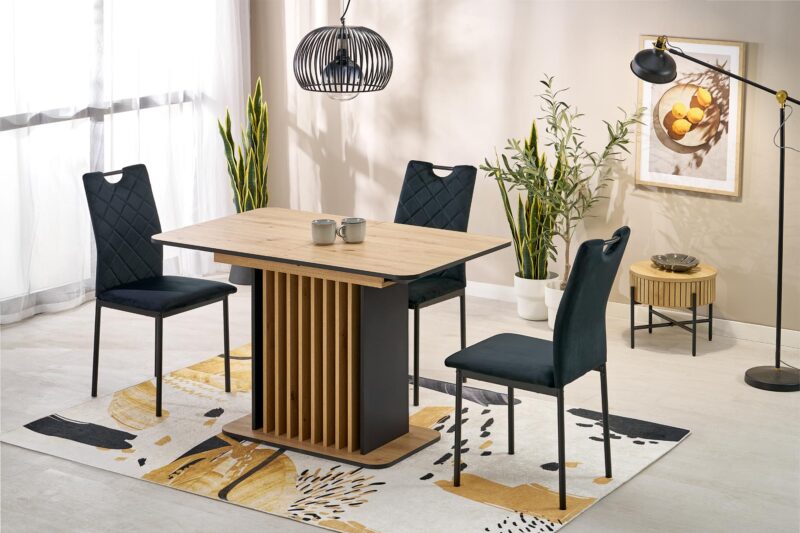 Pidempi ruokapöytä NAVESSA – musta / tammilaminaatti