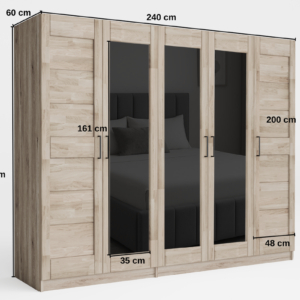 6-5 Tammi puusta valmistettu vaatekaappi TORONTO XXL