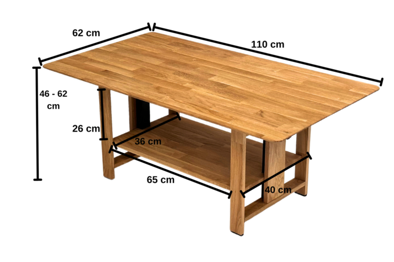 Säädettävä tammipuinen kahvipöytä OAKLY