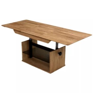 Laajennettava sohvapöytä säädettävällä korkeudella ja lasihyllyllä