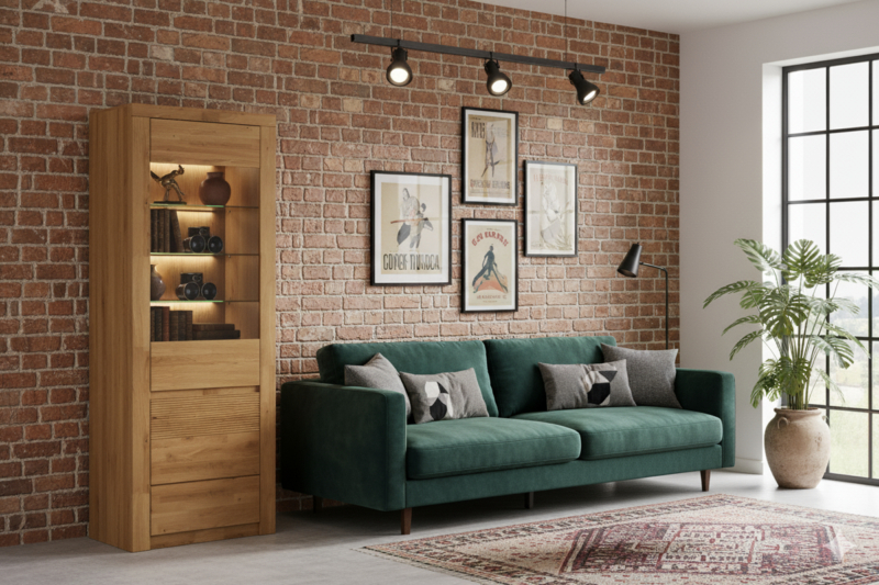 Tammesaarnesta valmistettu vitriinkappi BRUNO 90