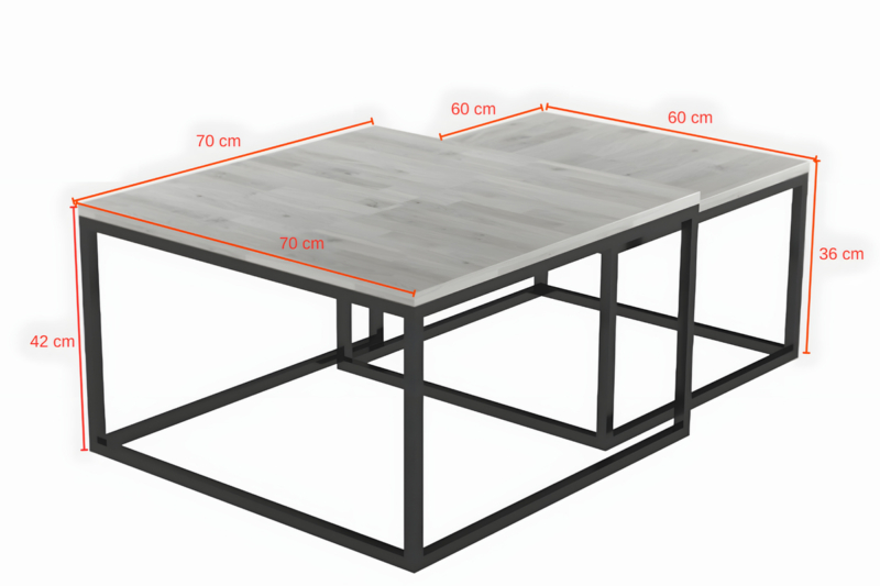 KONGO-sarjan tammipuusta ja metallista valmistettu sohvapöytäsetti