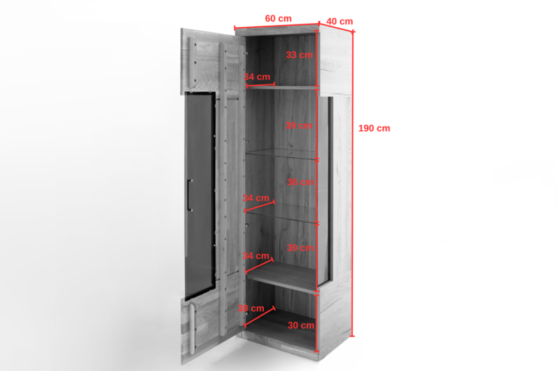 Tammi puusta valmistettu vitriini kaappi RARO 91 sävylasilla