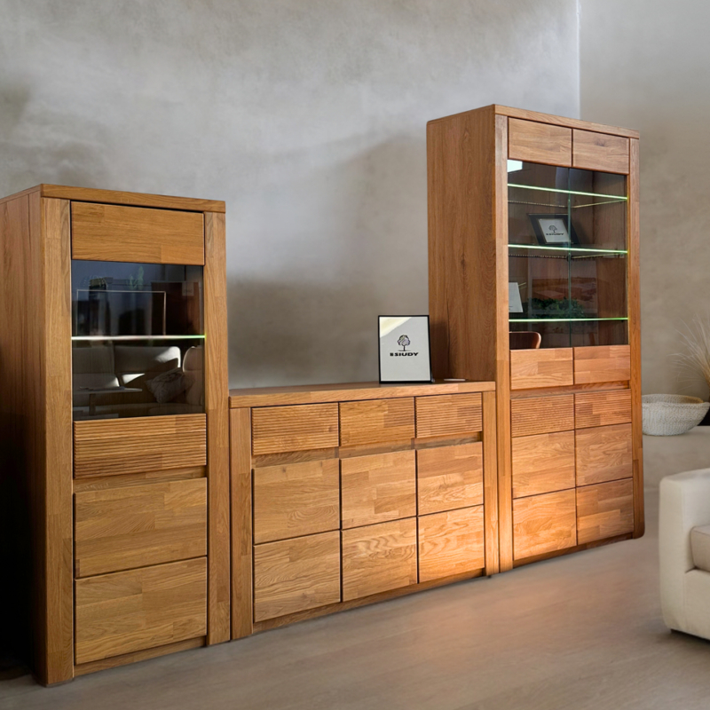 Zestaw-rustykalnych-mebli-debowych-Bruno Tammi puusta valmistettu vitriinikappi BRUNO 81