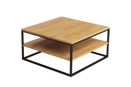 Metallinen ja puinen sohvapöytä 80/80 cm