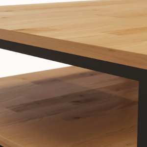 Metallinen ja puinen sohvapöytä 80/80 cm