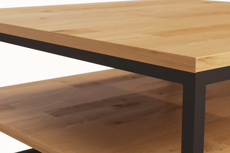 Metallinen ja puinen sohvapöytä 80/80 cm