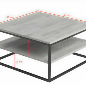 Metallinen ja puinen sohvapöytä 80/80 cm