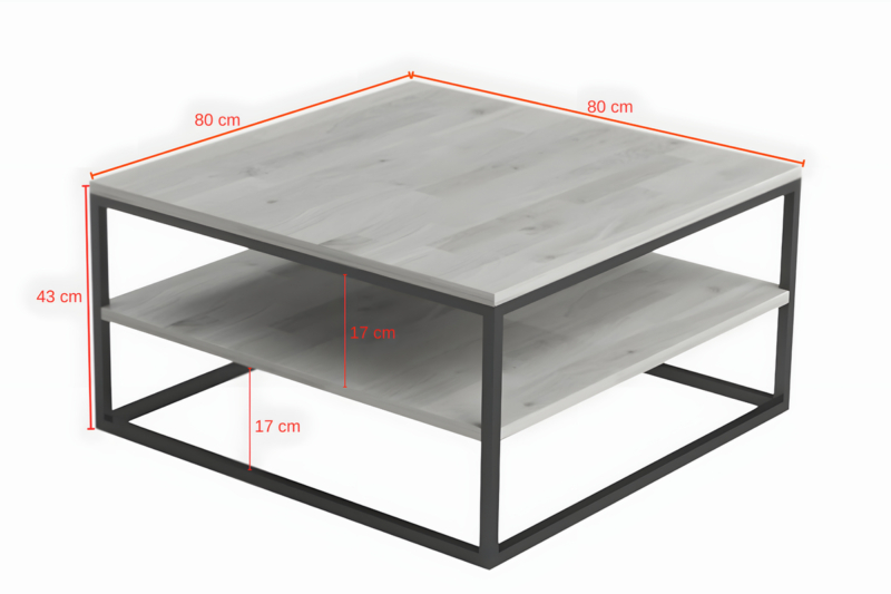 Metallinen ja puinen sohvapöytä 80/80 cm