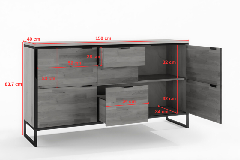 kongo-03-wymiary Tammi puusta valmistettu KONGO LOFT 03 komero