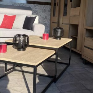 KONGO-sarjan tammipuusta ja metallista valmistettu sohvapöytäsetti