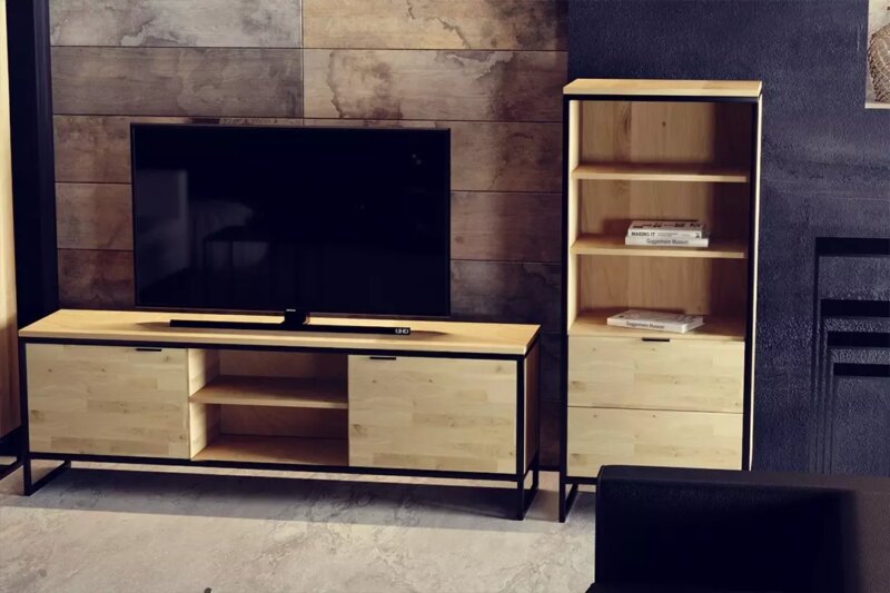 meble-loft-do-salonu-debowe Tammi puinen TV-taso LOFT 02