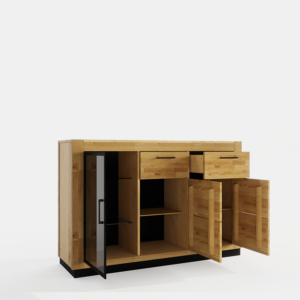 Tammi-puusta valmistettu NEOMI 03-lasiovinen lipasto