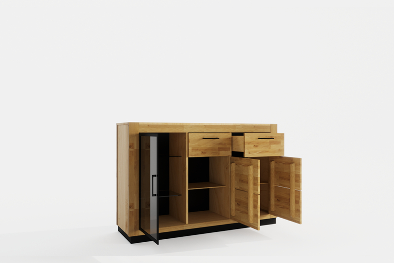 Tammi-puusta valmistettu NEOMI 03-lasiovinen lipasto