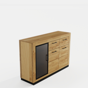 Tammi-puusta valmistettu NEOMI 03-lasiovinen lipasto