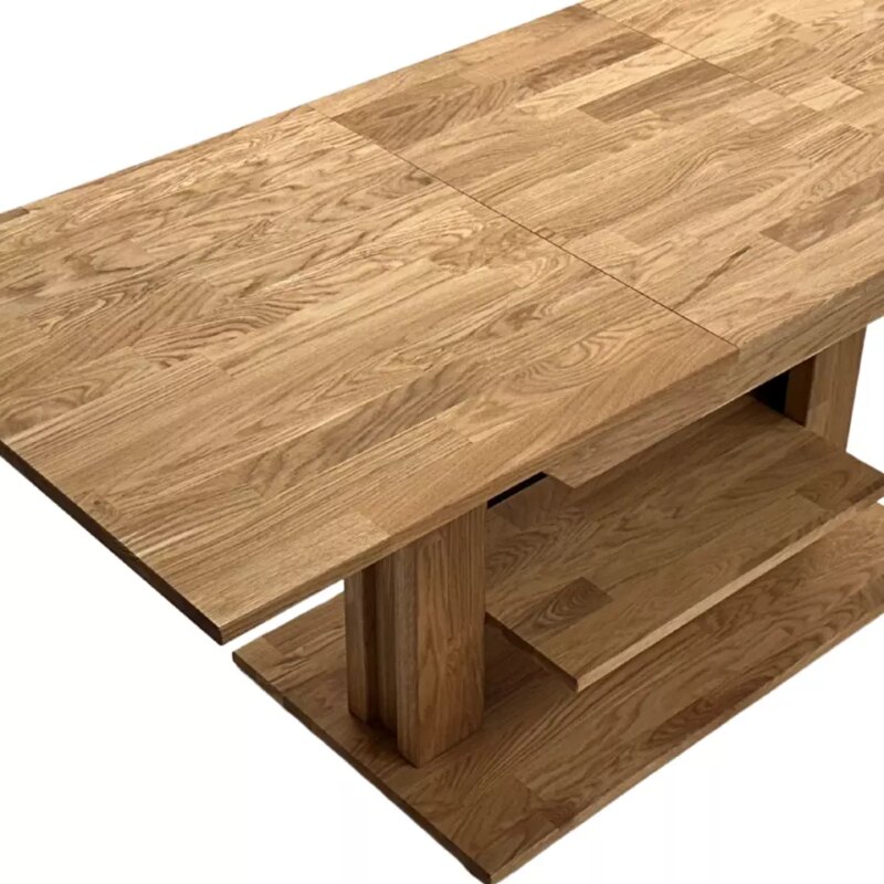 Pidennettävä puinen sohvapöytä hyllyllä