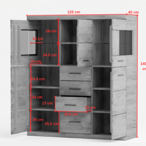 Tammi puusta vitriinikaappi RARO 84 tummalla lasilla