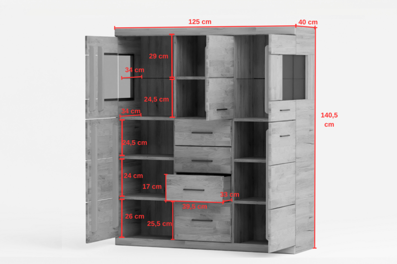Tammi puusta vitriinikaappi RARO 84 tummalla lasilla