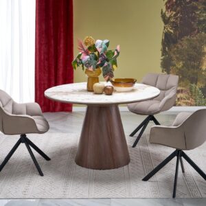 5905248140691_1 ARANI pyöreä pöytä, beige marmori / pähkinäpuu